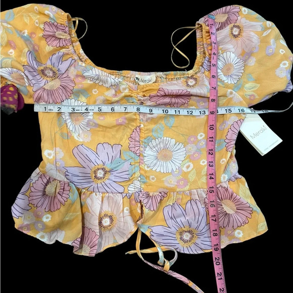 NWT Meraki Floral crop blouse XL Cottagecore puff sleeve - Picture 3 of 7